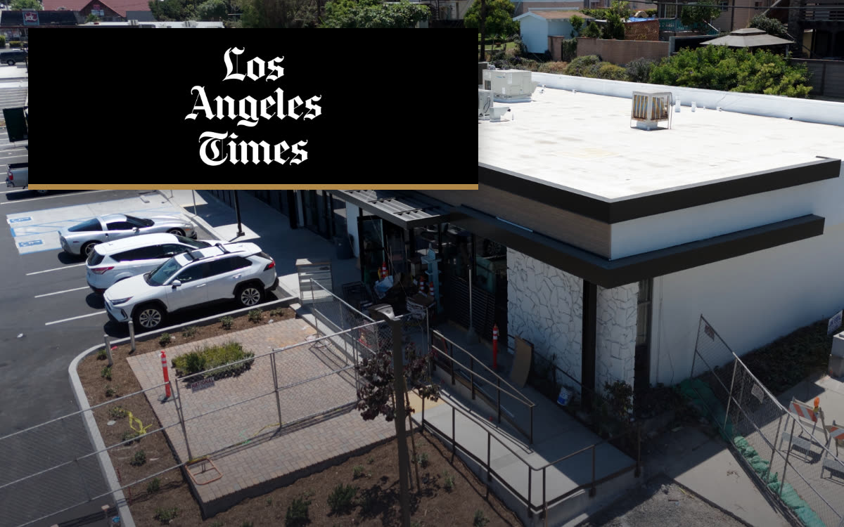 Los Angeles Times logo over Western Plaza, Rancho Palos Verdes, CA