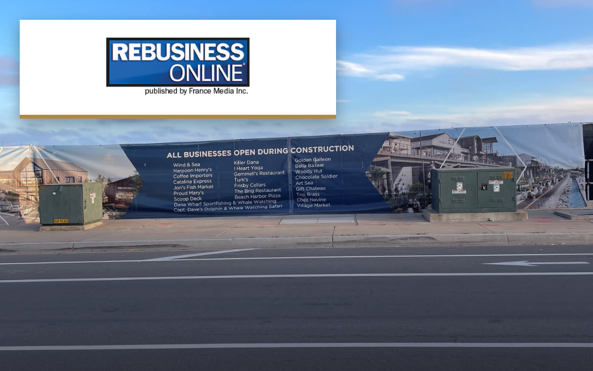 RE Business Online logo over Western Plaza, Rancho Palos Verdes, CA