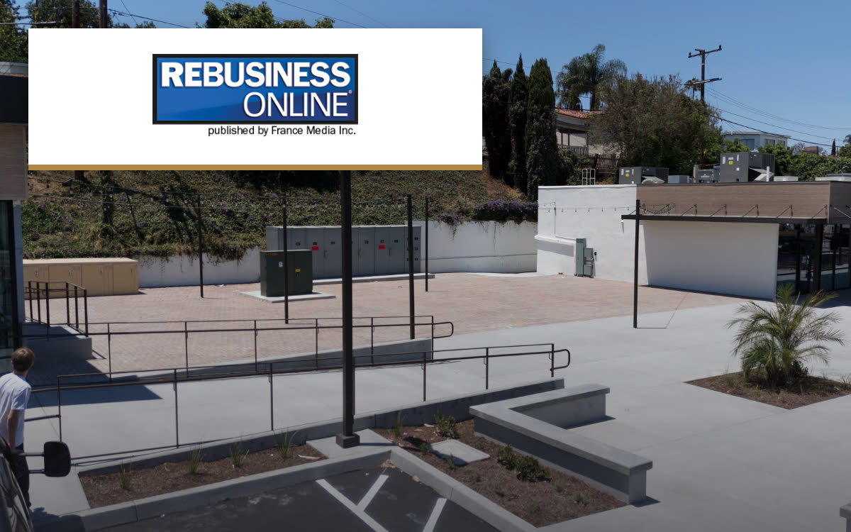 RE Business Online logo over Western Plaza, Rancho Palos Verdes, CA